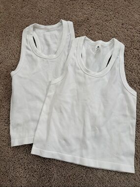 90 Degree By Reflex White Ribbed Tank Tops - Set of 2